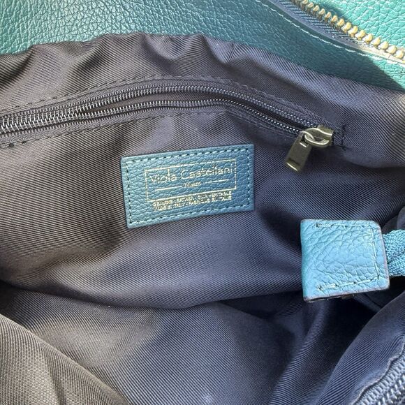 Viola Castellani Italian Leather Dark Teal Purse Large Gold Chain Crossbody NWT - Picture 11 of 16